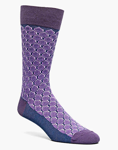 Colorful Hexagons Men’s Crew Dress Sock in Purple Multi for $$12.00
