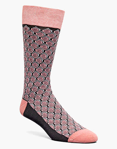 Colorful Hexagons Men’s Crew Dress Sock in Pink Multi for $$12.00