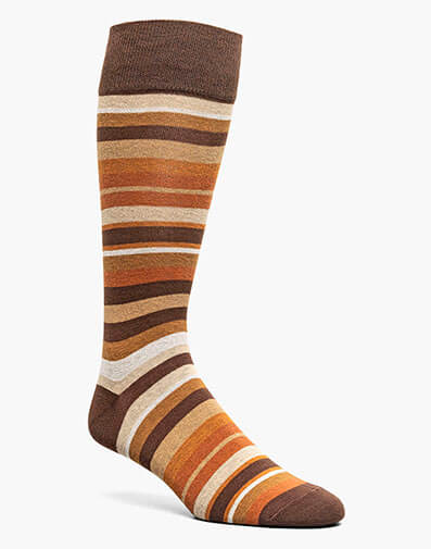 Assorted Stripe Men’s Crew Dress Sock in Brown Multi for $$12.00