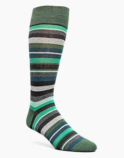 Assorted Stripe Men’s Crew Dress Sock in Green Multi for $$12.00