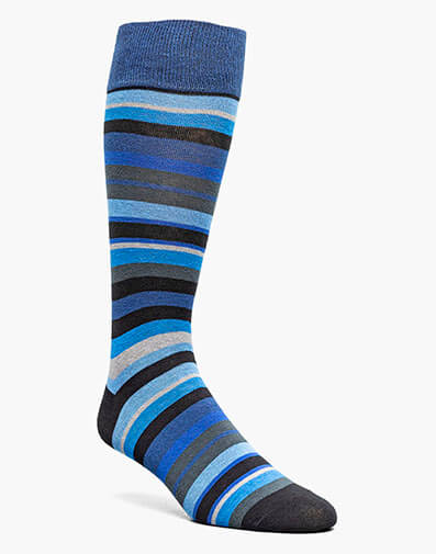 Assorted Stripe Men’s Crew Dress Sock in Blue Multi for $$12.00