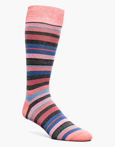 Assorted Stripe Men’s Crew Dress Sock in Pink Multi for $$12.00