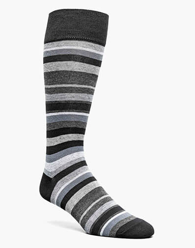 Assorted Stripe Men’s Crew Dress Sock in Black/Gray for $$12.00