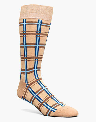 Geometric Lines Men’s Crew Dress Sock in Tan Multi for $$12.00
