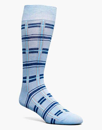 Geometric Lines Men’s Crew Dress Sock in Light Blue for $$12.00