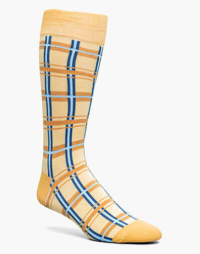 Geometric Lines Men’s Crew Dress Sock in Yellow Multi for $$12.00