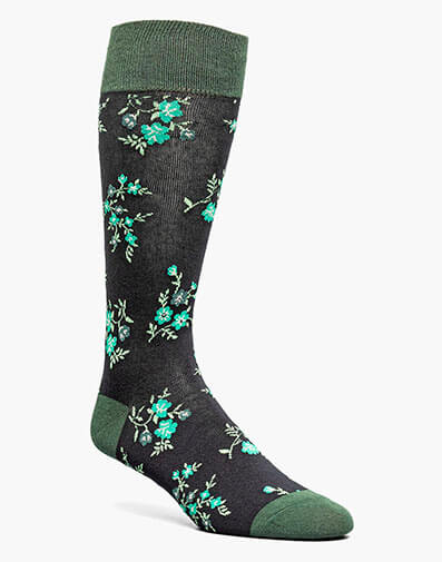 Flowering Vine Men’s Crew Dress Sock in Black/Lime Green for $$12.00