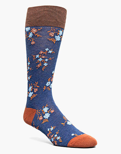Flowering Vine Men’s Crew Dress Sock in Brown and Navy for $$12.00