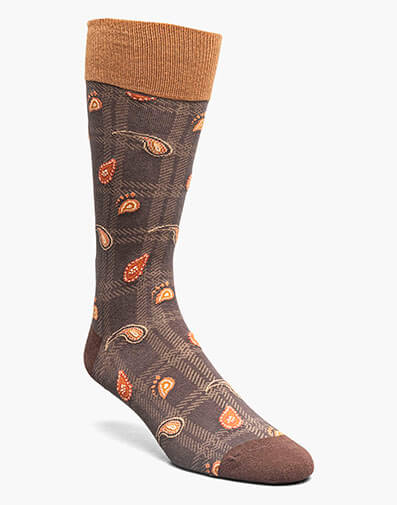 Plaid Teardrop Men's Crew Dress Socks in Brown for $$12.00