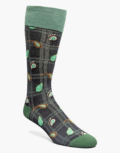 Plaid Teardrop Men's Crew Dress Socks in Green for $$12.00