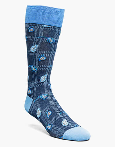 Plaid Teardrop Men's Crew Dress Socks in Blue for $$12.00