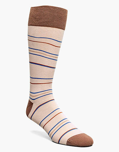 Narrow Stripes Men's Crew Dress Socks in Tan for $$12.00