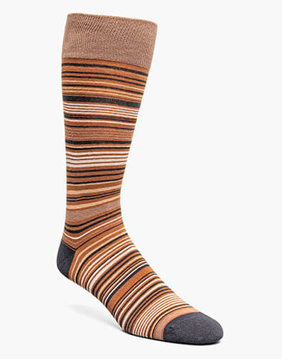 Multi-Stripe Men's Crew Dress Socks in Brown for $$12.00