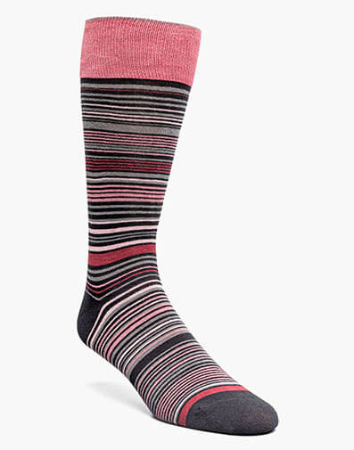 Multi-Stripe Men's Crew Dress Socks in Pink Multi for $$12.00