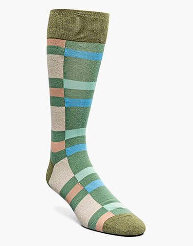 Split-Stripes Men's Crew Dress Socks in Green Multi for $$12.00