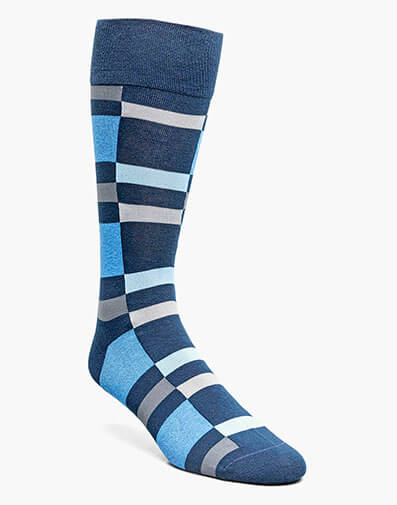 Split-Stripes Men's Crew Dress Socks in Blue Multi for $$12.00