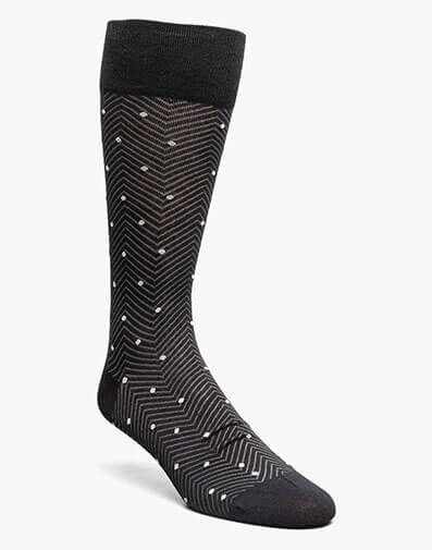 Chevron Dots Men's Crew Dress Socks in Black for $$12.00