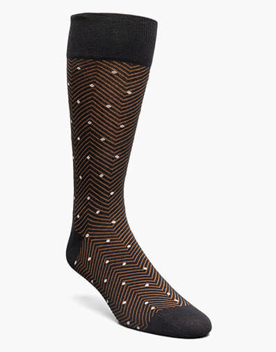 Chevron Dots Men's Crew Dress Socks in Black Multi for $$12.00