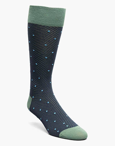 Chevron Dots Men's Crew Dress Socks in Navy/Green for $$12.00