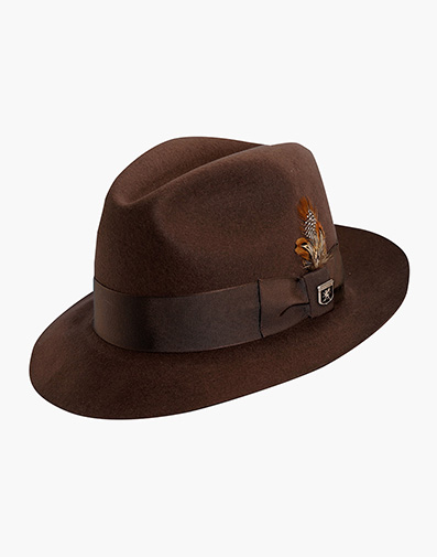 August Fedora Wool Felt Pinch Front Hat in Chocolate for $$85.00