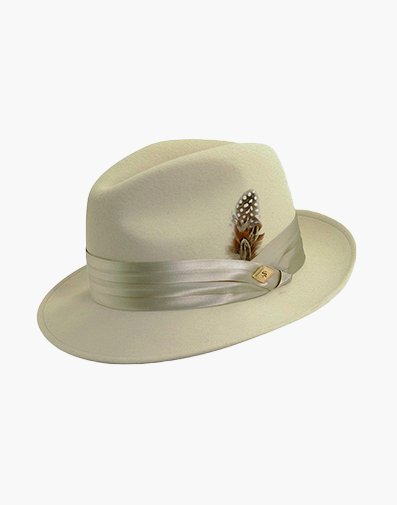Ash Fedora Crushable Wool Felt Pinch Front Hat in Stone for $$85.00