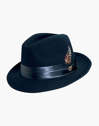 Ash Fedora Crushable Wool Felt Pinch Front Hat in Navy for $65.00