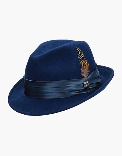 Ash Fedora Crushable Wool Felt Pinch Front Hat in Royal for $$85.00