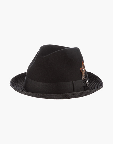 Fredon Wool Fedora Polyester Pinch Front Hat in Black for $65.00
