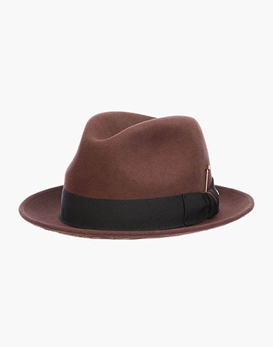 Highland Fedora Wool Felt Pinch Front Hat in Brown for $69.90