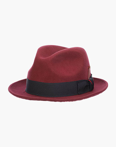 Highland Fedora Wool Felt Pinch Front Hat in Bordeaux for $69.90