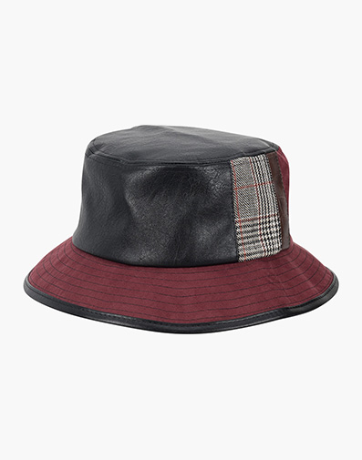 Enzo Bucket Hat Vegan Leather Hat in Burgundy for $25.00