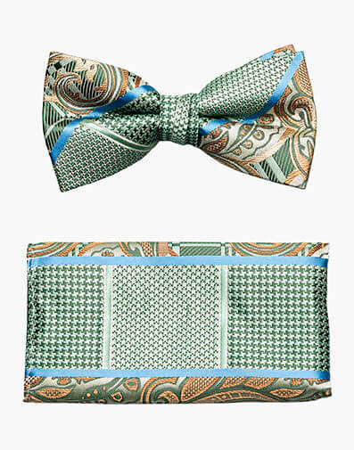 Ciro Bow Tie & Hanky Set Green Multi