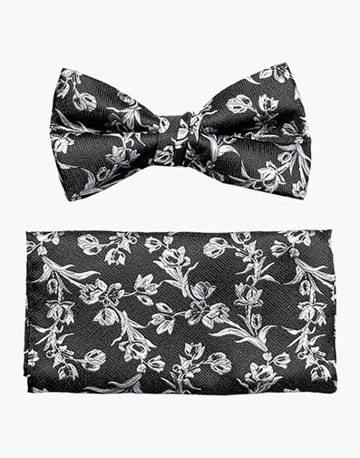 Ethan Bow Tie & Hanky Set in Black/Gray for $$24.00