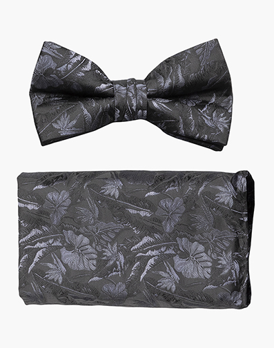 Stirling Bow Tie & Hanky Set in Black/Gray for $18.00