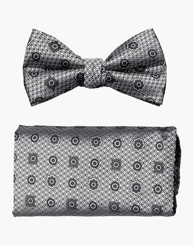 Roy Bow Tie & Hanky Set in Silver for $18.00
